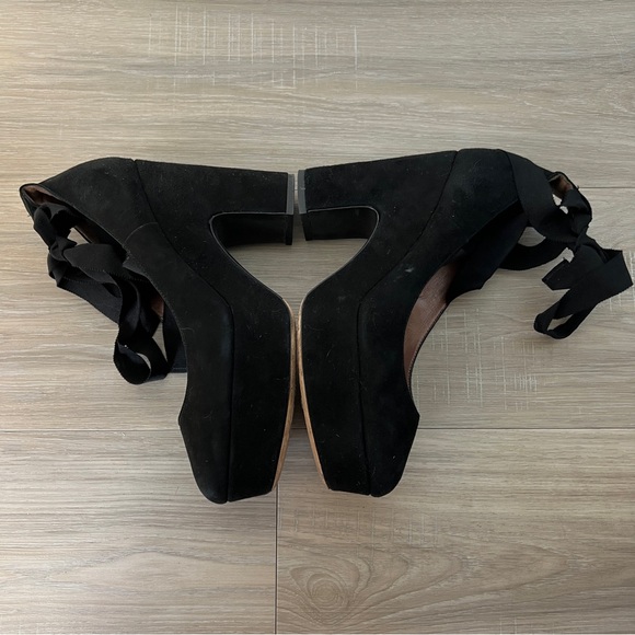 Tabitha Simmons Sky Velvet Ankle Tie Platform Pumps Size 38 - Picture 9 of 13